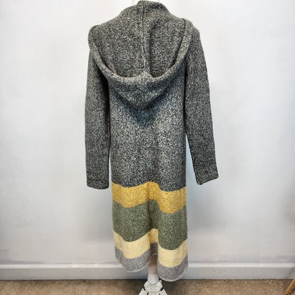 Hem & Thread Long Cardigan Size M Hooded Gray Stripe Open Front Soft Boho - Picture 6 of 14